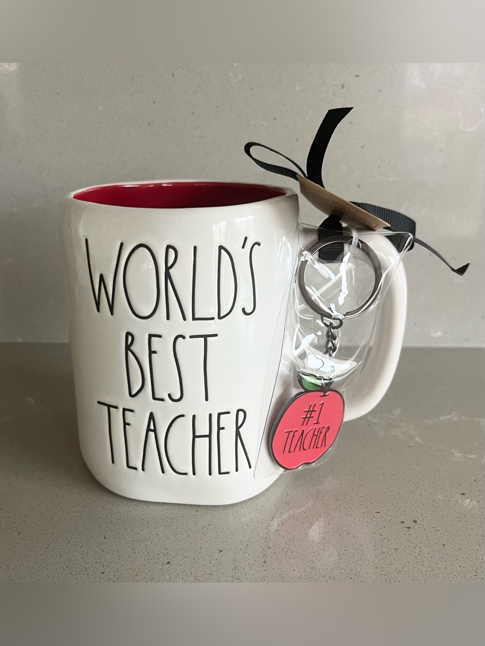 Rae Dunn World’s Best Teacher Apple Key Chain Coffee Mug NEW